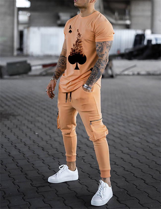 Men casual Tracksuits sportswear short sleeve outfit T-shirt trousers two-piece Short set